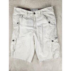 Guess USA Men's Size W31x12 Distressed Baggy Fit Linen/Cotton Cargo Shorts White